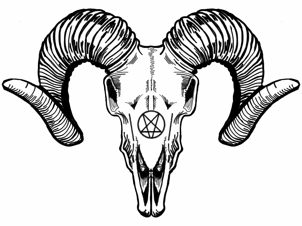1024x768 Ram Skull Drawing.