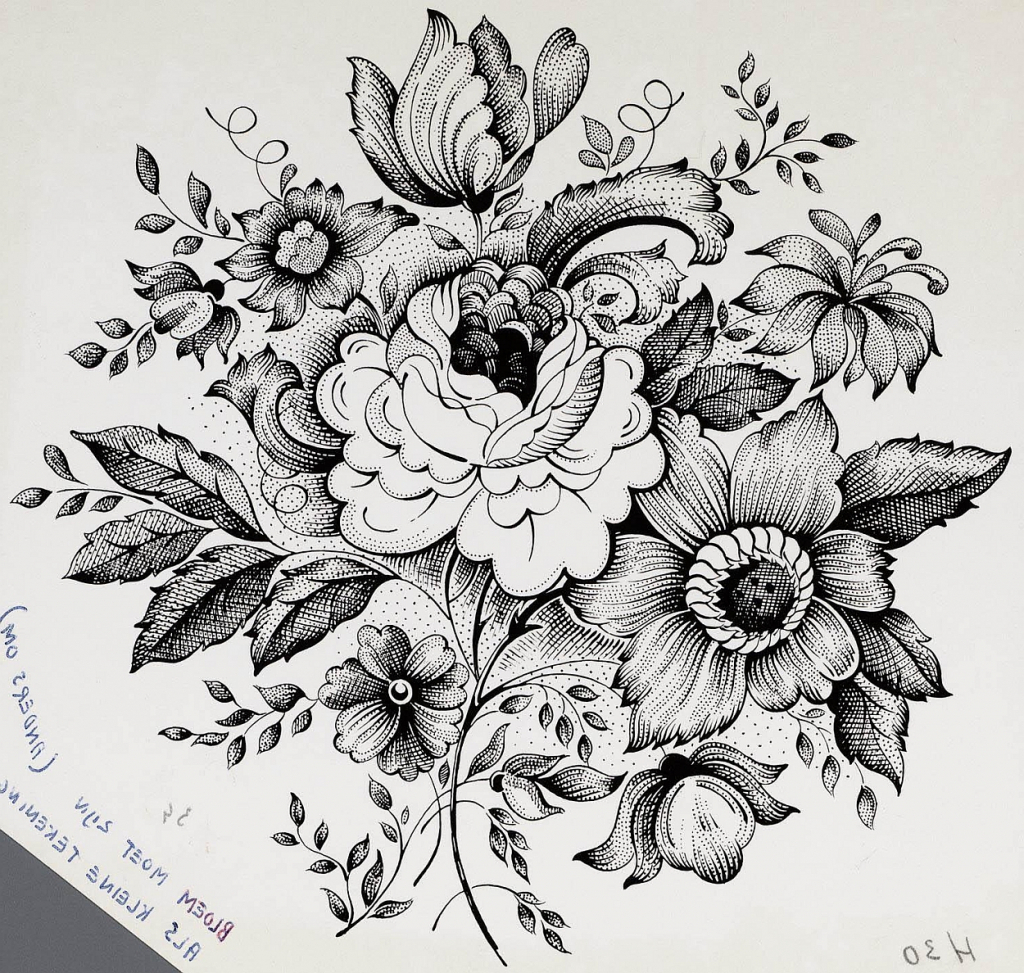 Flower Bouquet Images Drawing - Vintage flower bouquet drawing peony