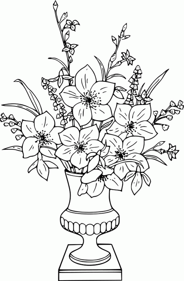 Colour Sketch Flower Vase Drawing Designs - pic-gubbins