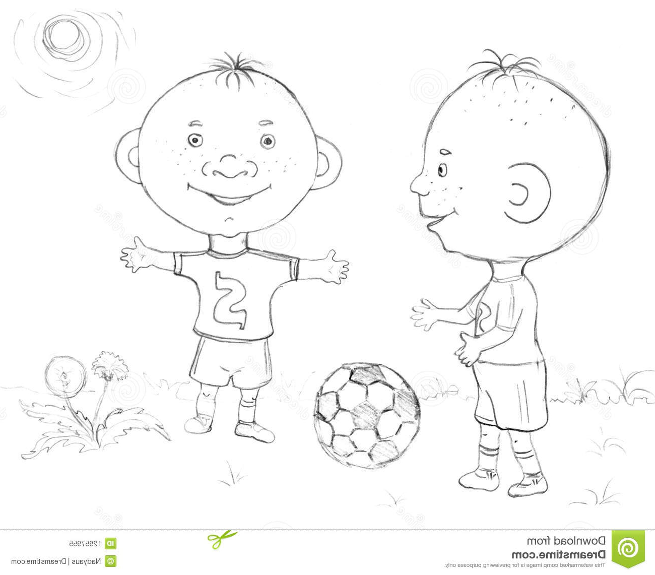 Мальчики играющие в футбол карандашом