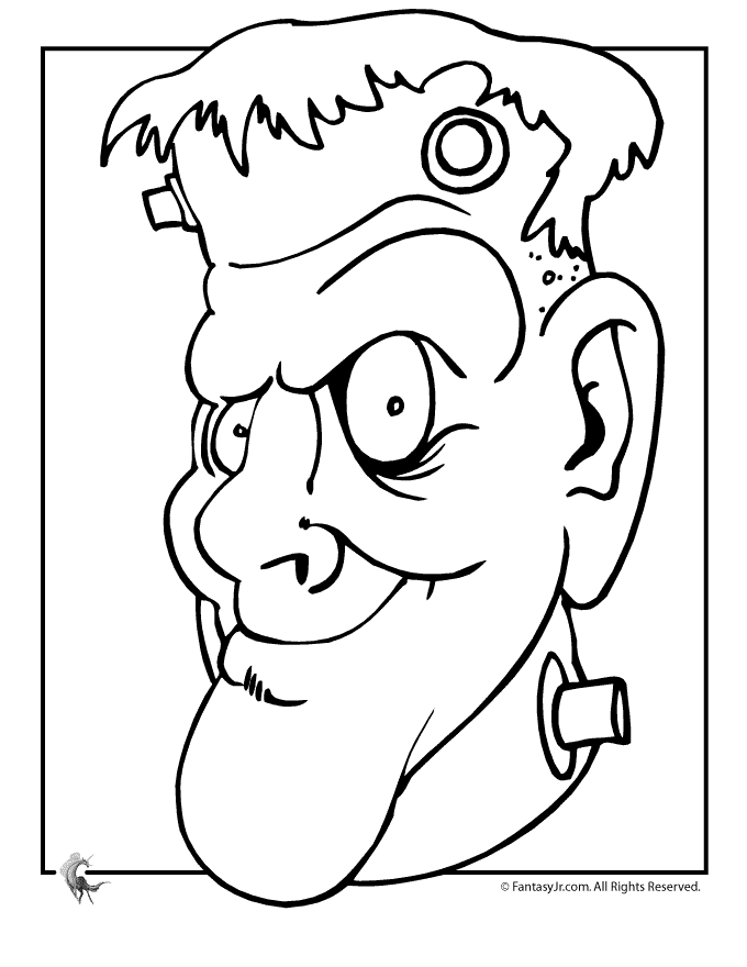 Cartoon Frankenstein Head Coloring Pages for Kids