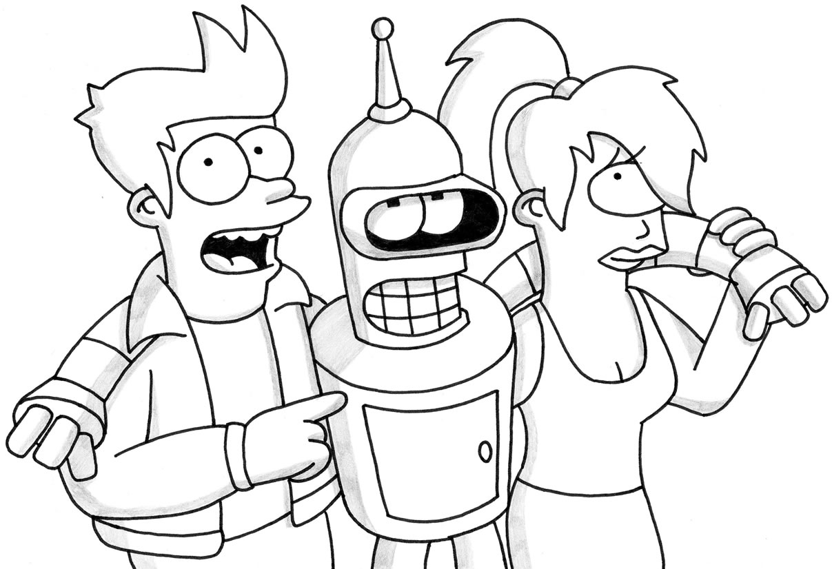 Futurama Drawing Bender Fry Leela Fan Fanart Fighting Point Scans Getdrawin...