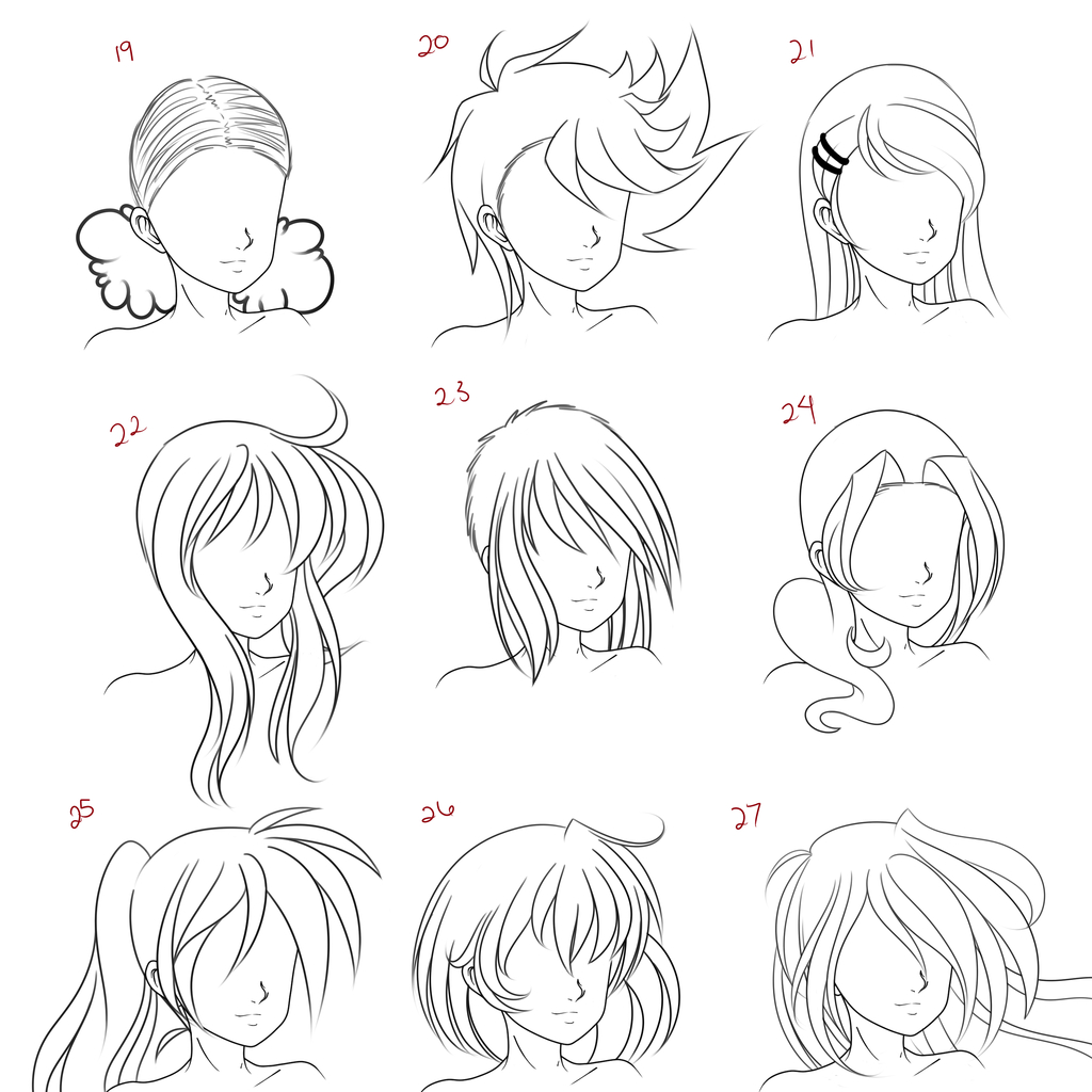 Hairstyles Drawing Reference Female Anime Hair Reference - Goimages World