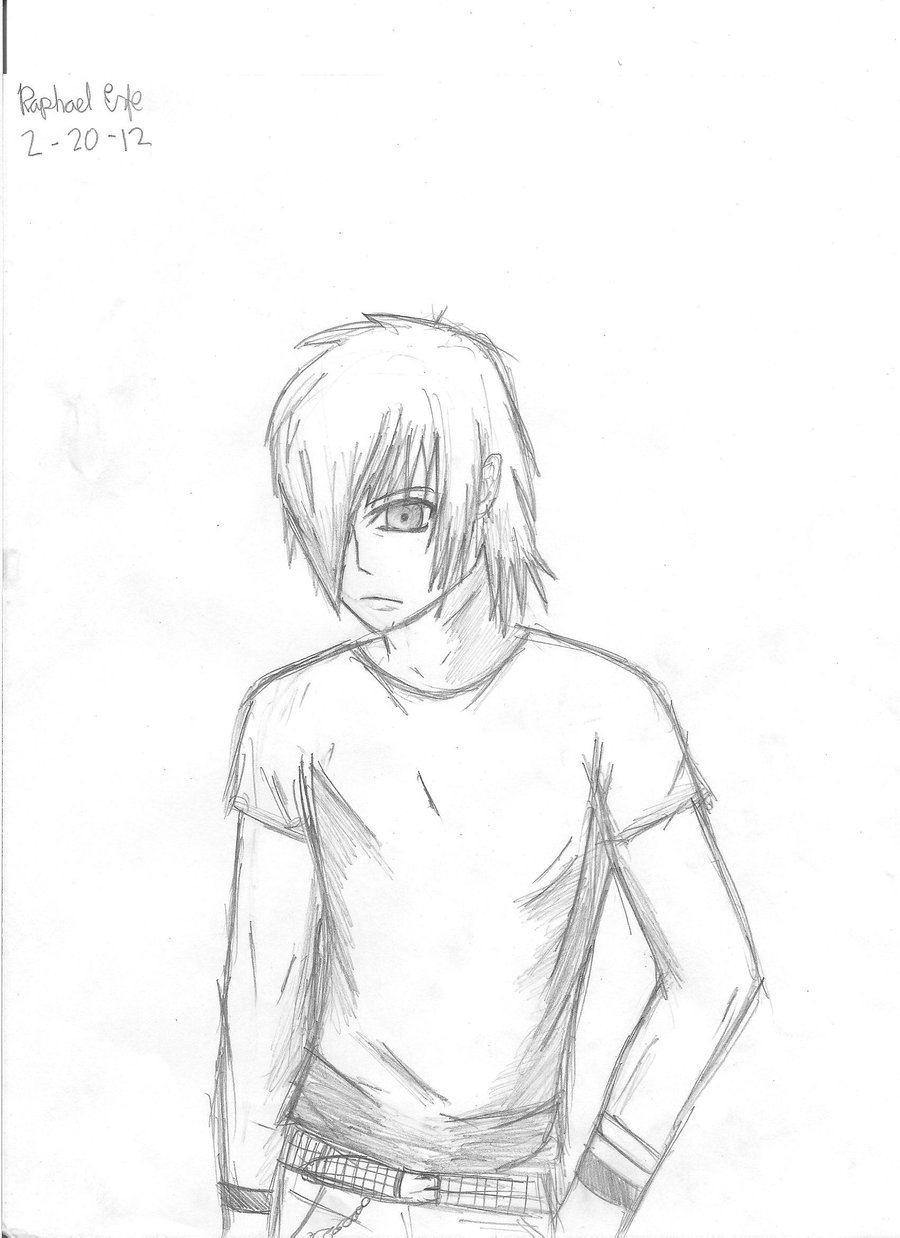 Hoodie Anime Emo Boy Drawing.