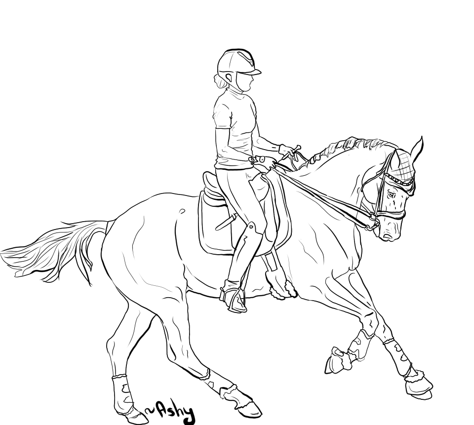 Simple Sketch Horse Drawing With Rider for Kindergarten