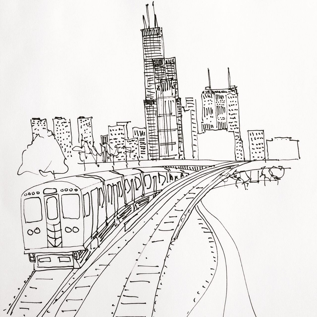 Cool Outline Houston Skyline Drawing | Armelle Jewellery