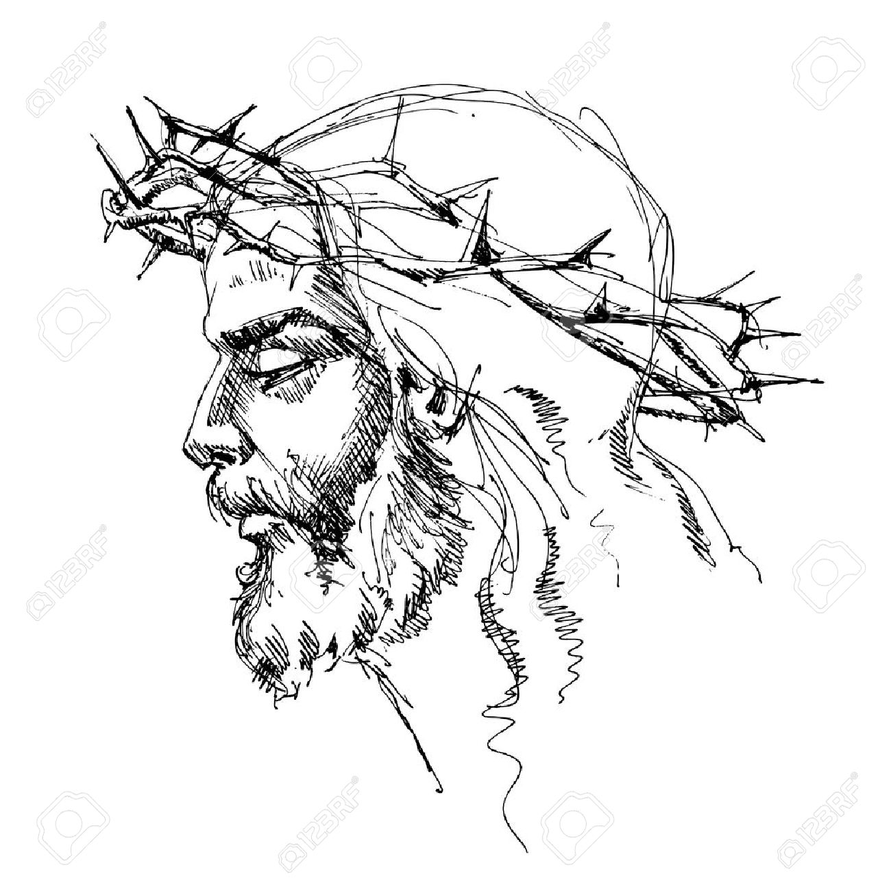 Jesus Christ Outline Illustration Jesus With Crown Of Thorns Drawing