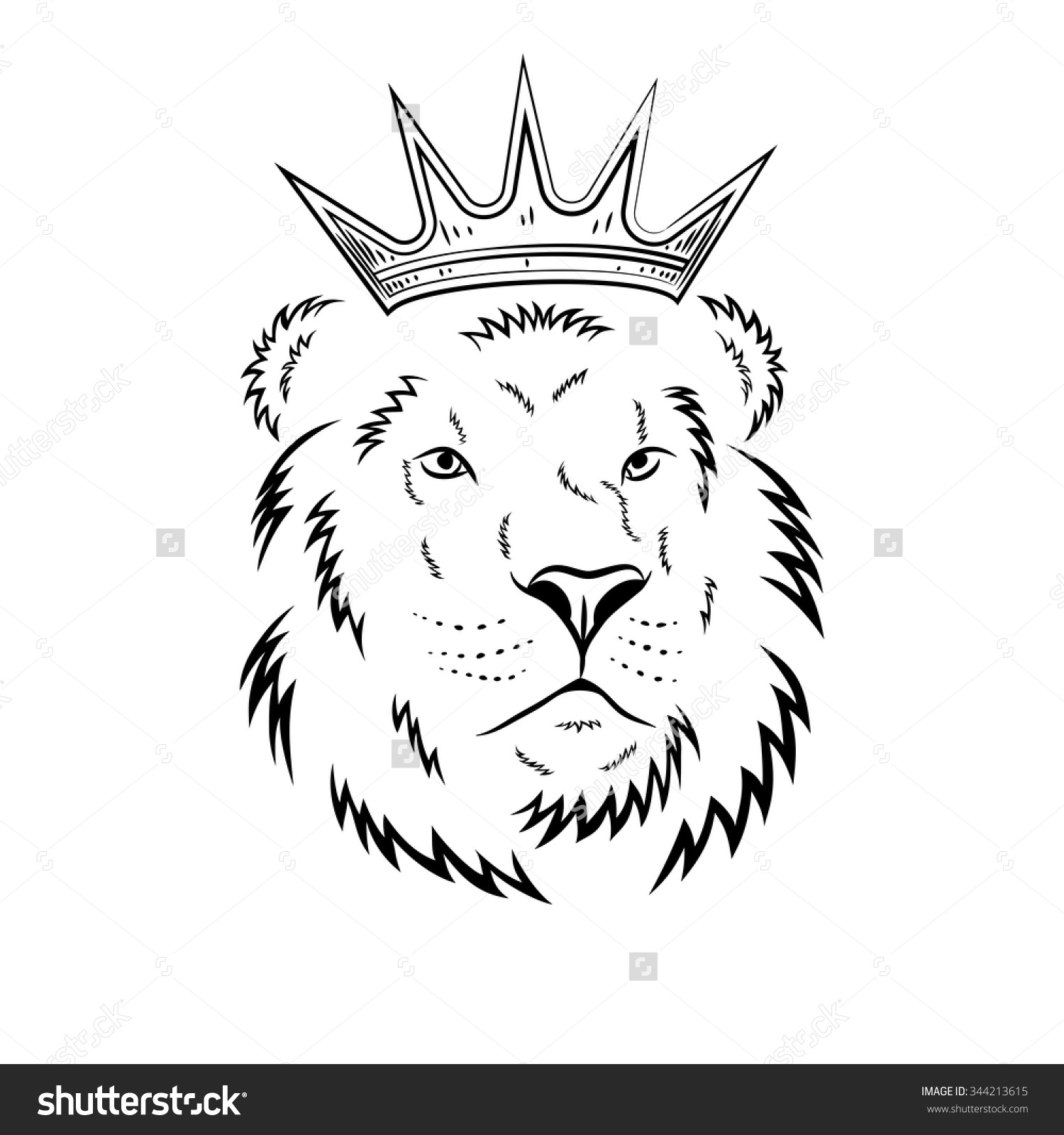 1500x1600 Lion With Crown Drawing Lion Head Crown Vector Illustration Stock...