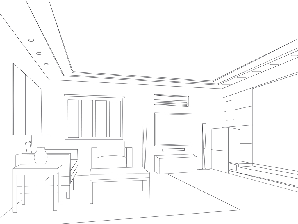 line drawing of living room