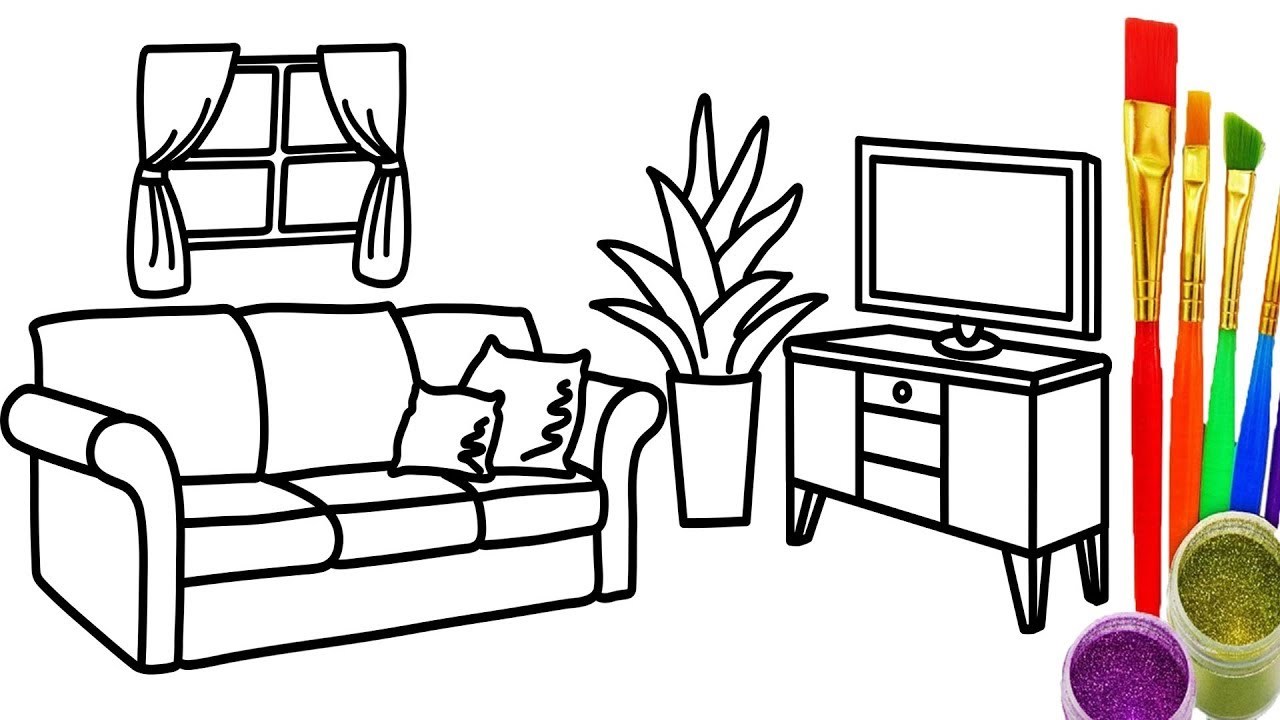 coloring page perspective living room