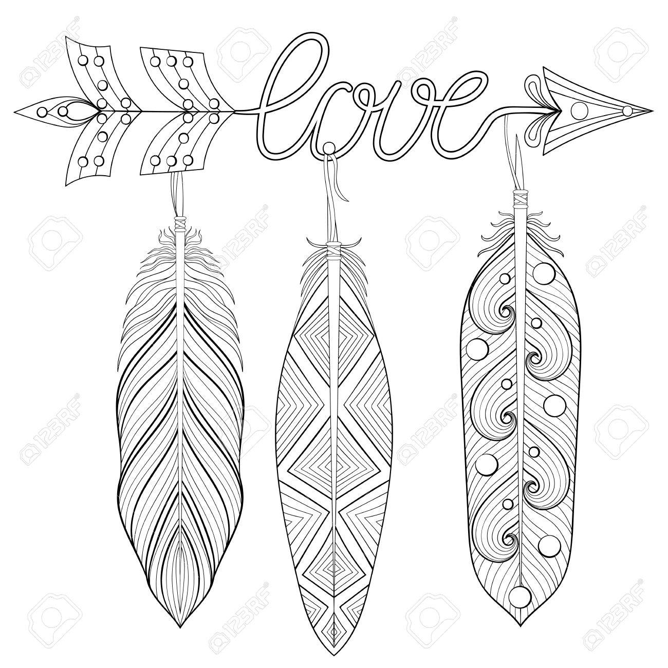 1300x1300 Bohemian Arrow, Hand Drawn Amulet Wih Word Love And Feathers