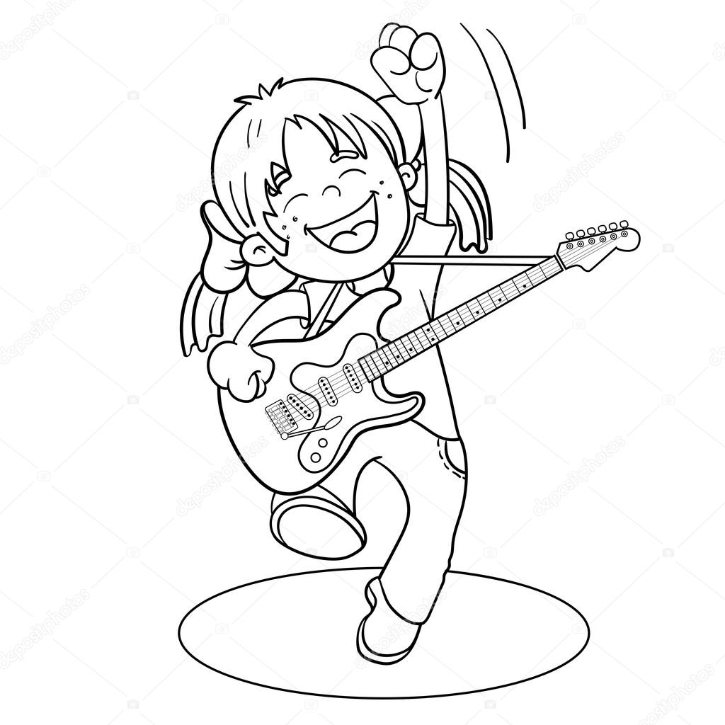 Раскраска девочка с гитарой