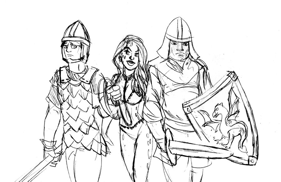 Cartoon Knight Guarding Princess Sketch Drawing for Adult
