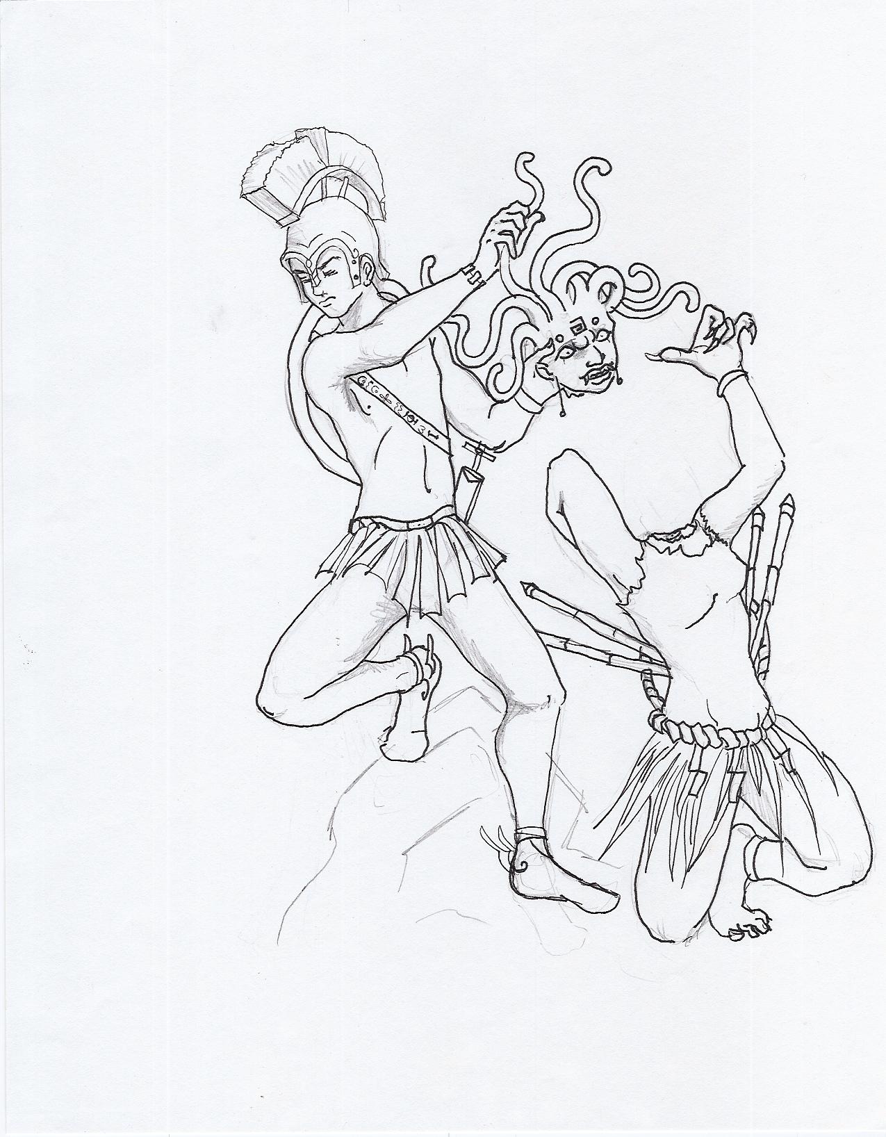 Perseus Medusa Drawing Head Getdrawings Sketch Coloring Page.