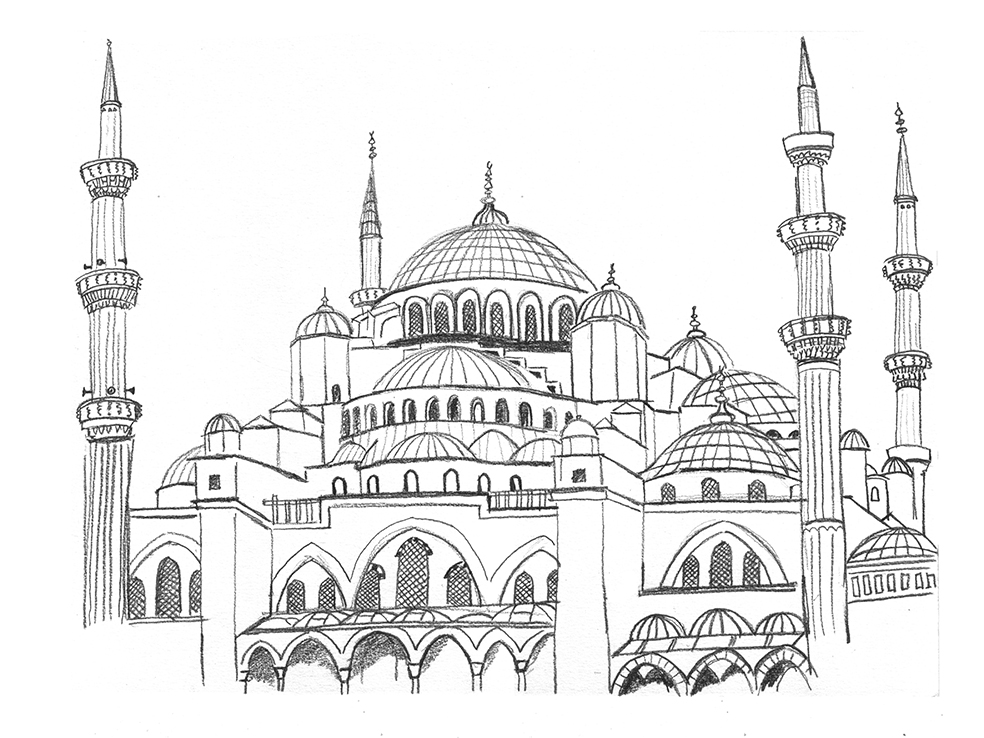 Creative Mosque Sketch Drawing with Realistic