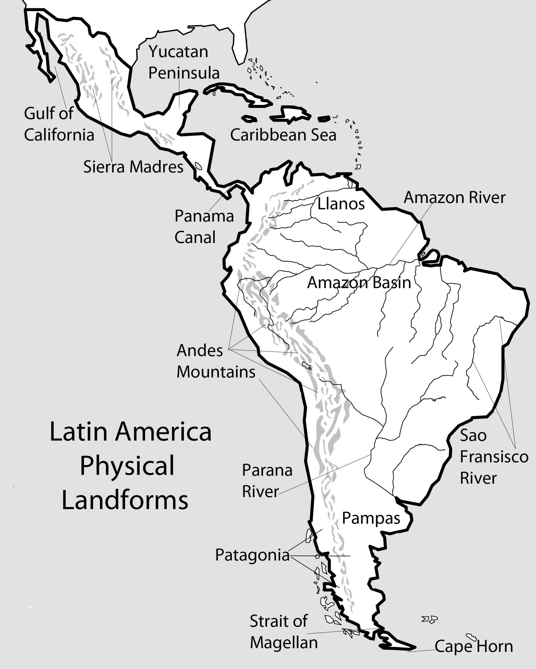 Крупные реки Латинской Америки на карте