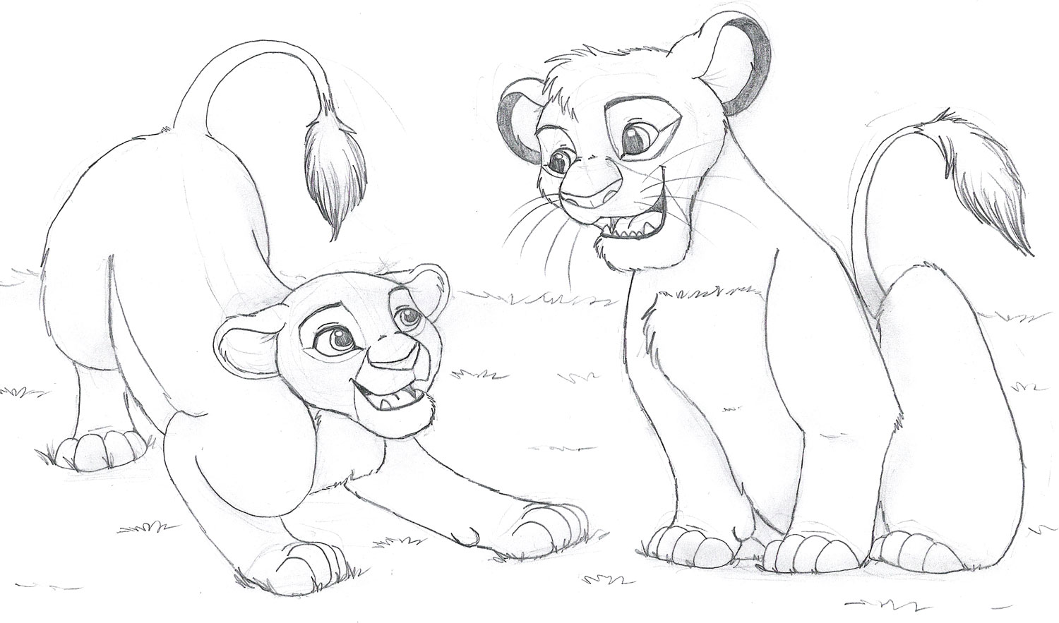 Simba Nala Lion King Drawing Baby Coloring Disney Animals Hanging Getdrawin...