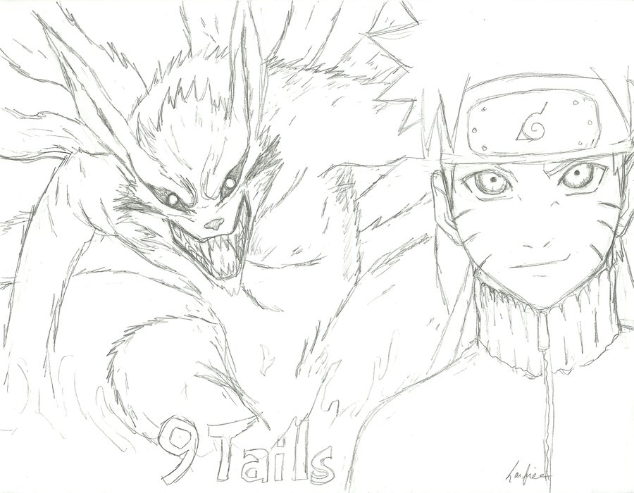 Tails Nine Drawing Naruto Getdrawings Kyuubi Sketch Coloring Page.