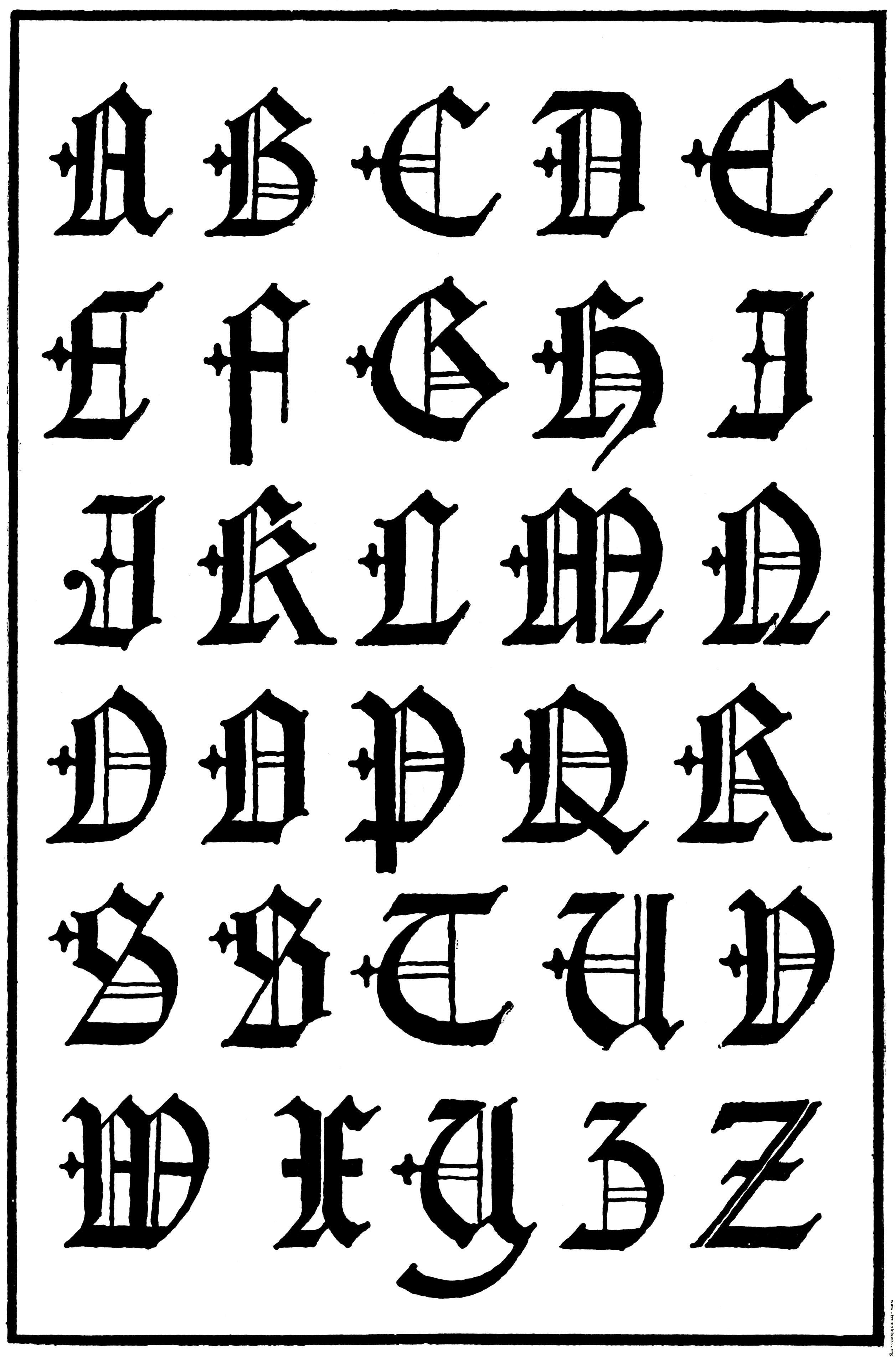 Old english writing alphabet letters