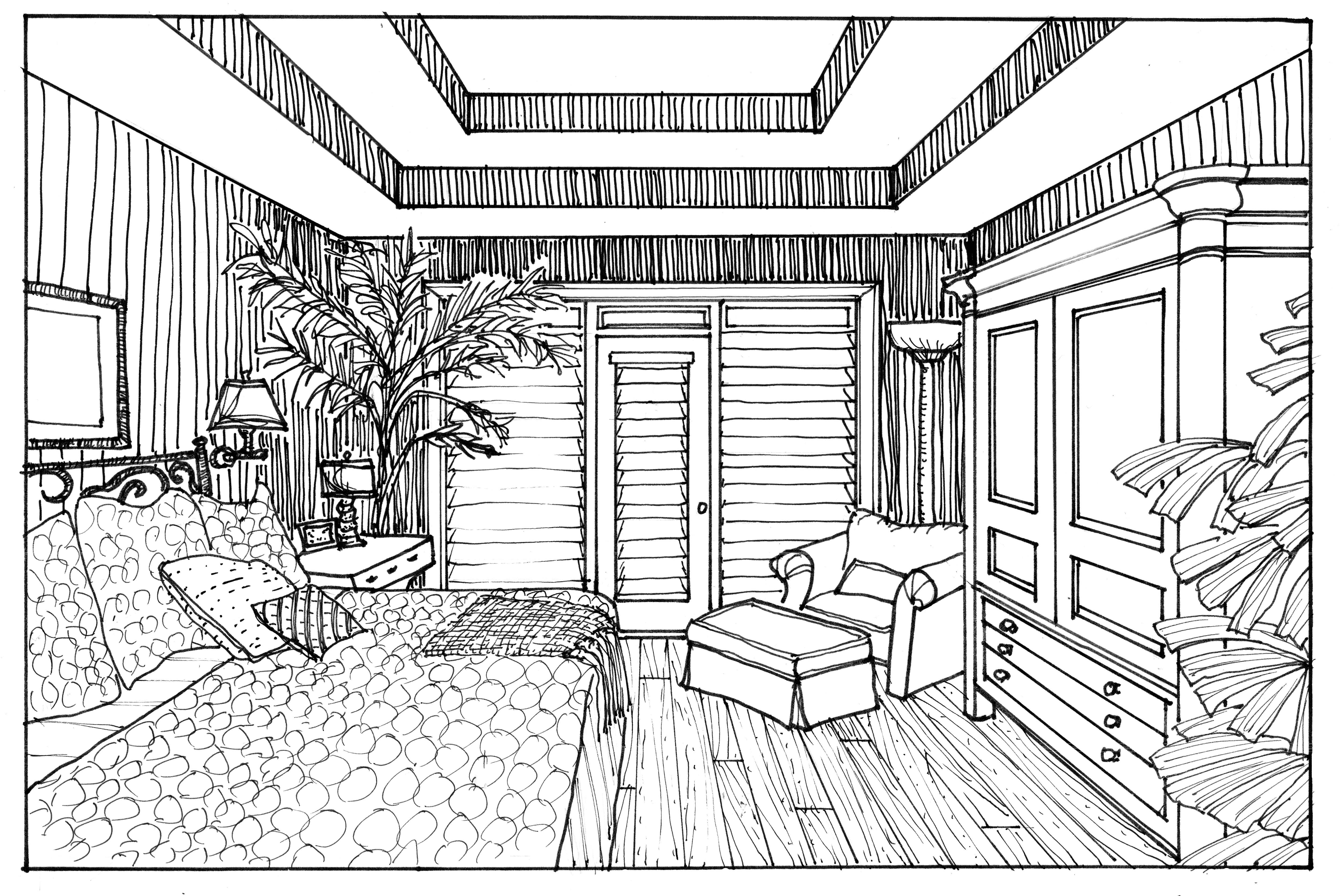 One Point Perspective Bedroom