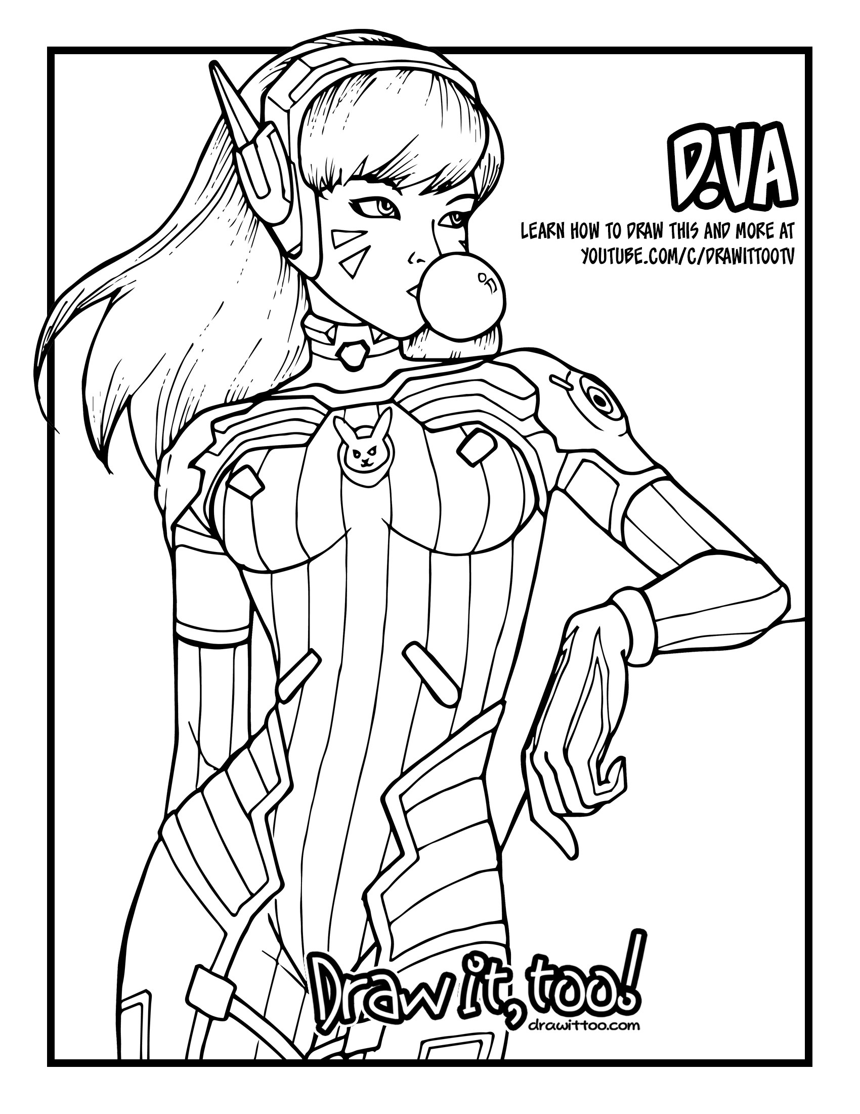 1700x2200 How To Draw D.va (Overwatch) Drawing Tutorial.