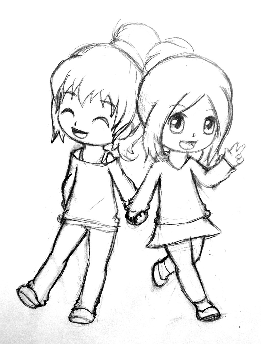 cute friendship pencil sketch