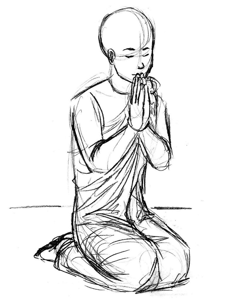 Person Praying Drawing Sketch Coloring Page