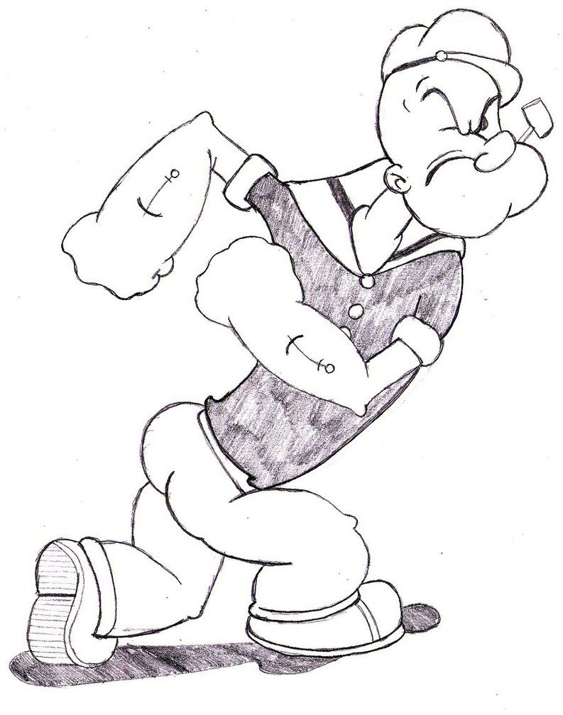 Popeye Coloring Sailor Drawing Strong Printable Parachute Flying Man Spinac...