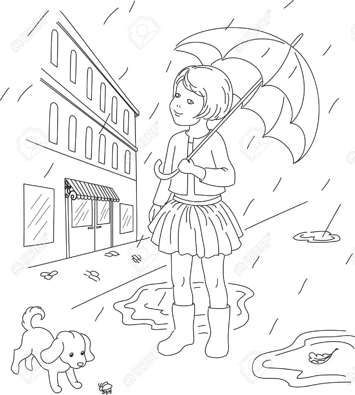 Раскраска девочка гуляет с собакой