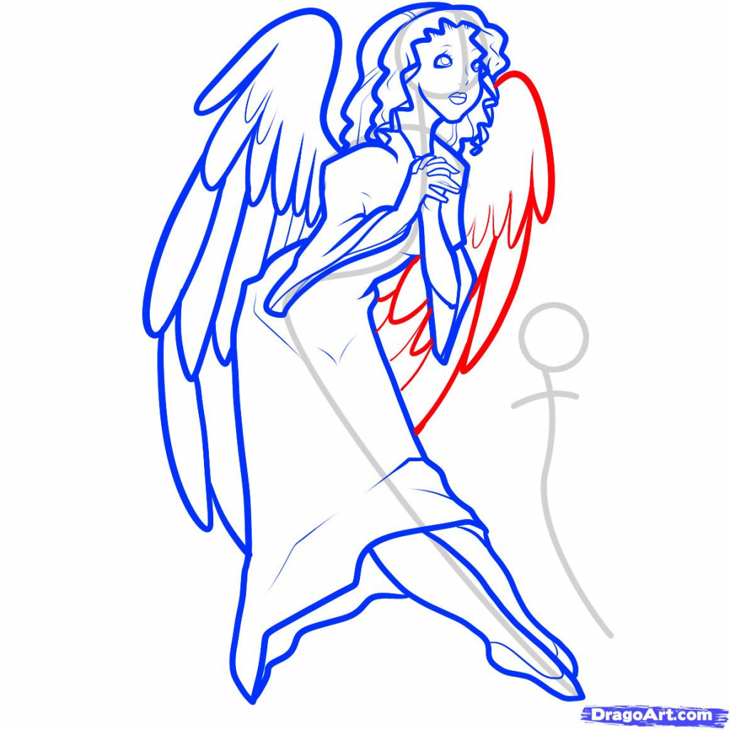 Нарисовать карандашом ангела в платье