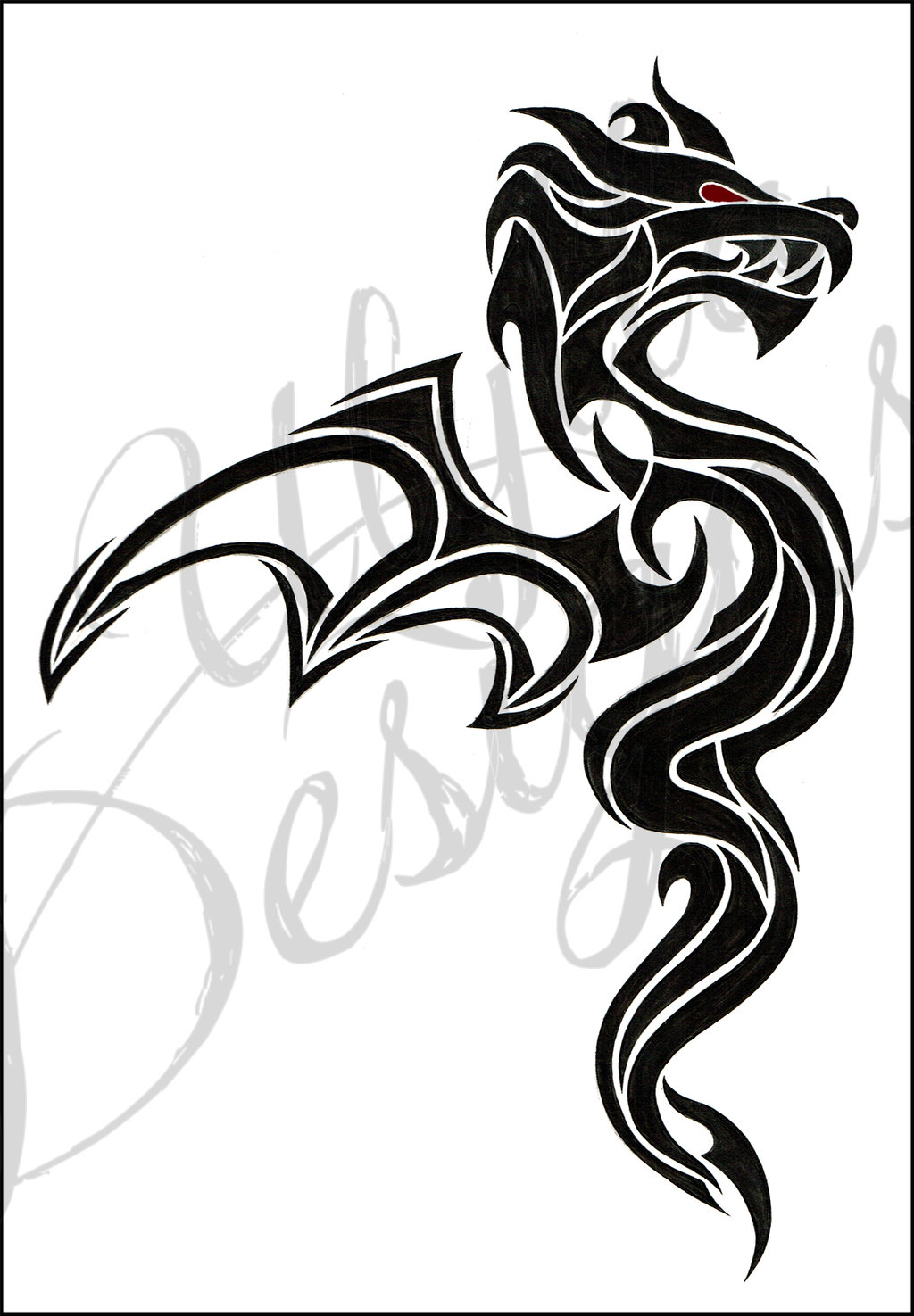 1024x1475 Simple Tribal Dragon Tattoo Design With Red Eye By Ulylla.