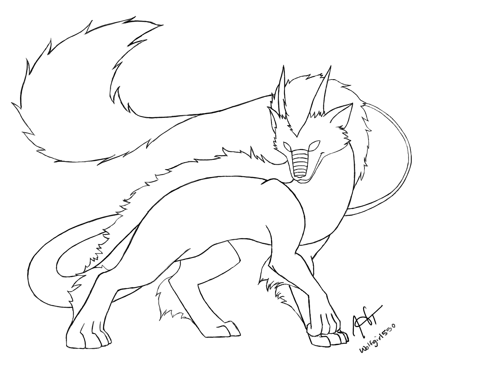 1600x1200 Wolf Dragon Line Art Thingy By Wolfgirl550.