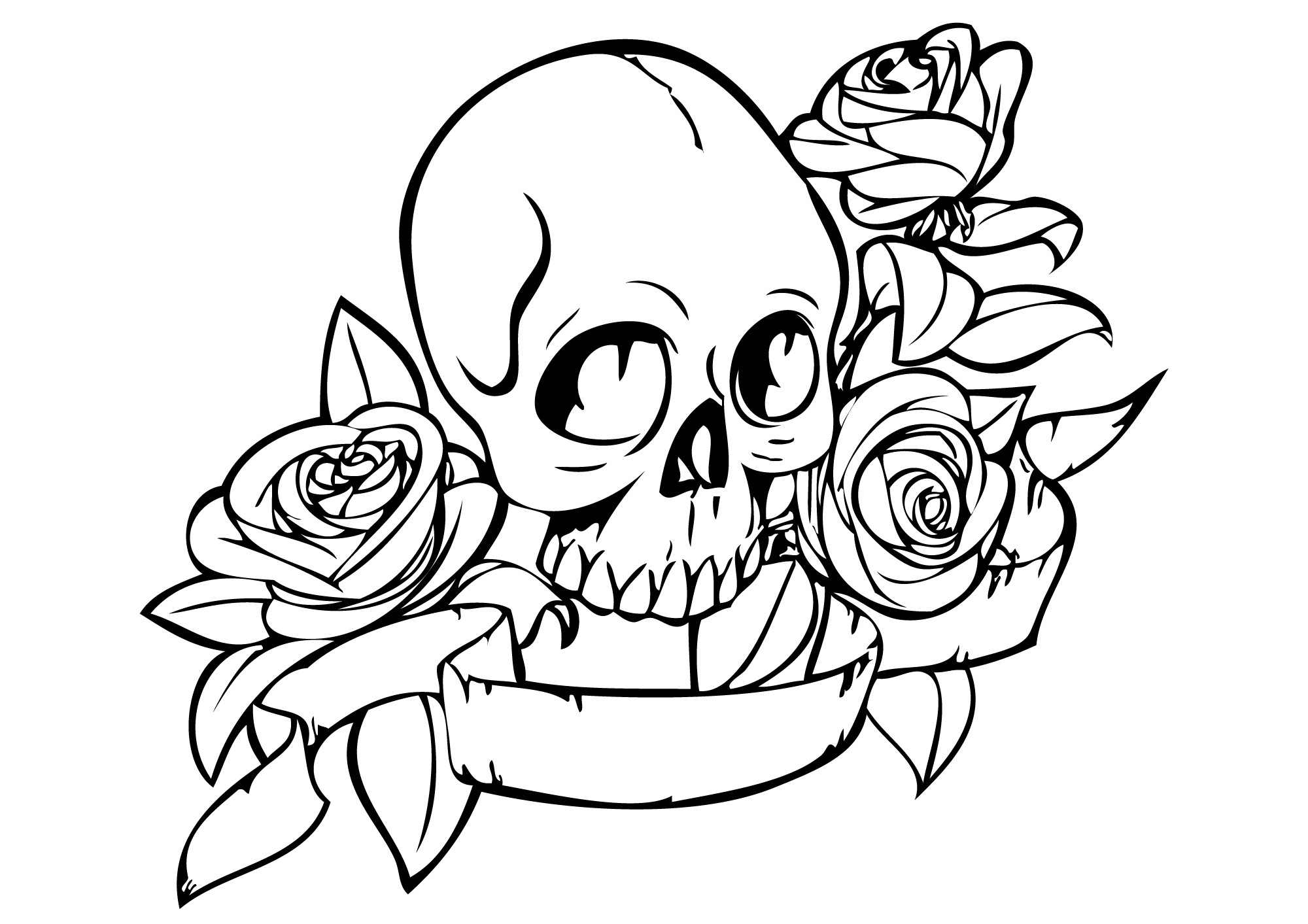 756 Cartoon Skull And Flower Coloring Pages for Kids