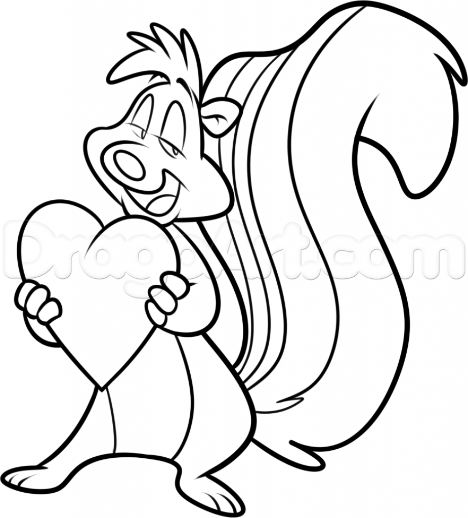 Pepe Le Pew Skunk Drawing Outline Coloring Valentine Draw St