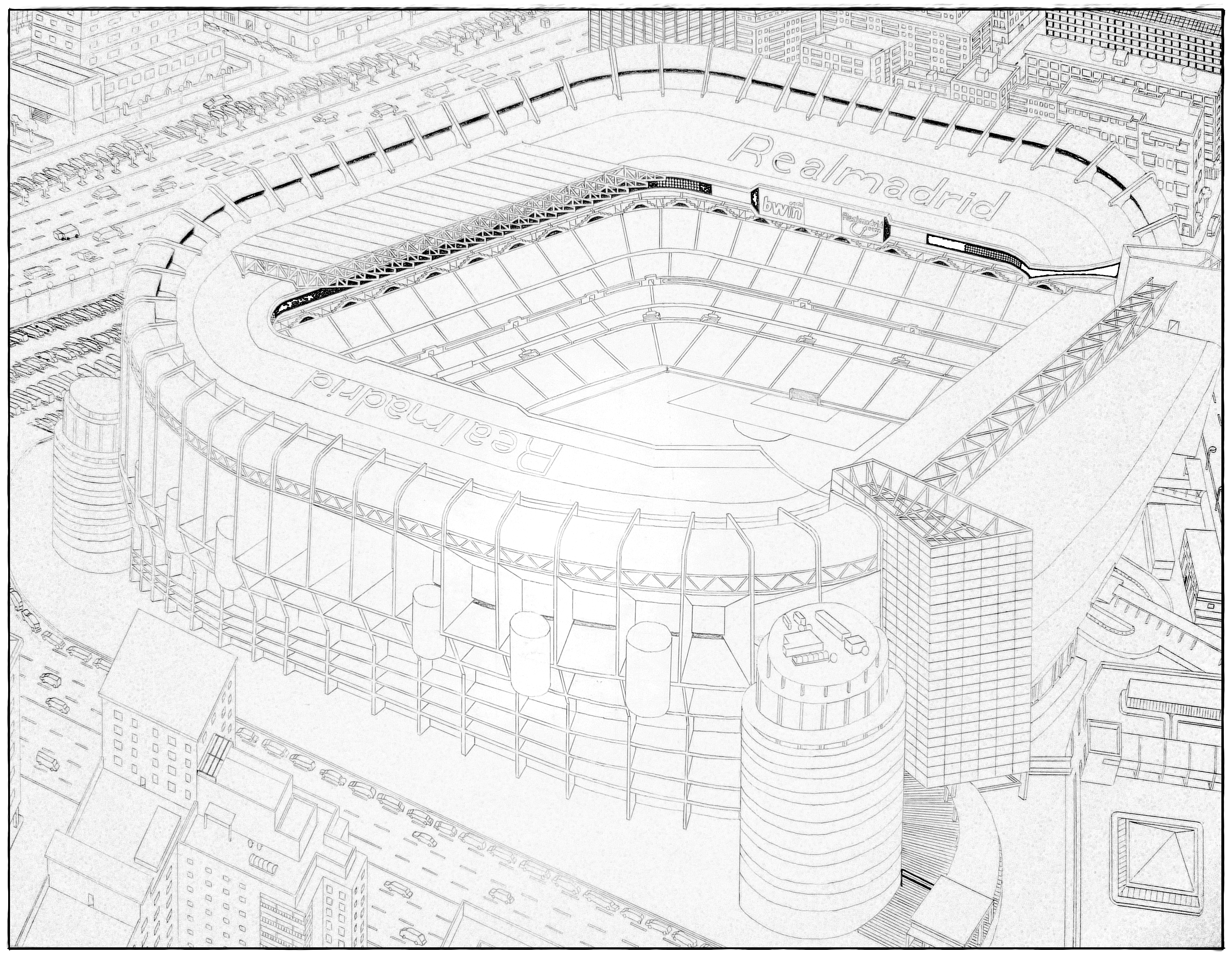 Стадион Сантьяго Бернабеу рисунки карандашом