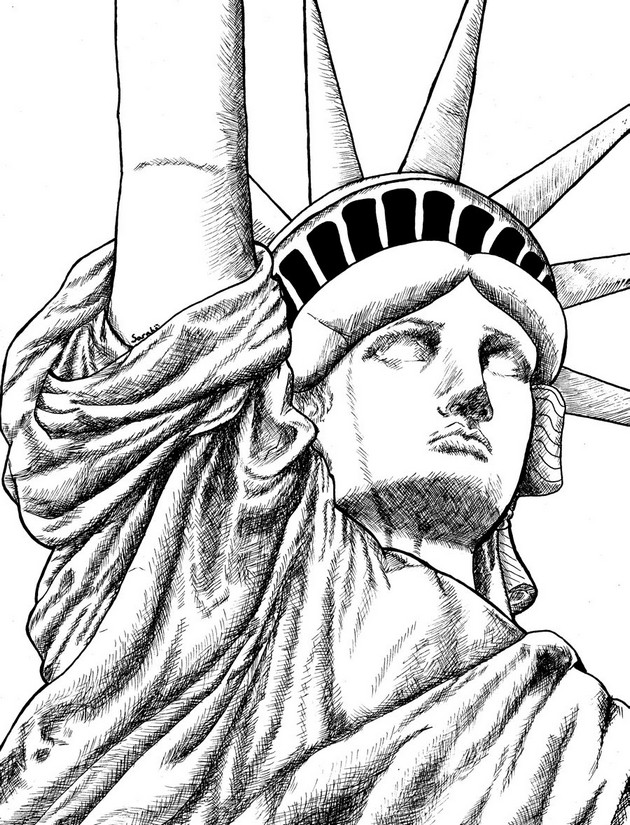 Simple Face Statue Of Liberty Drawing Images