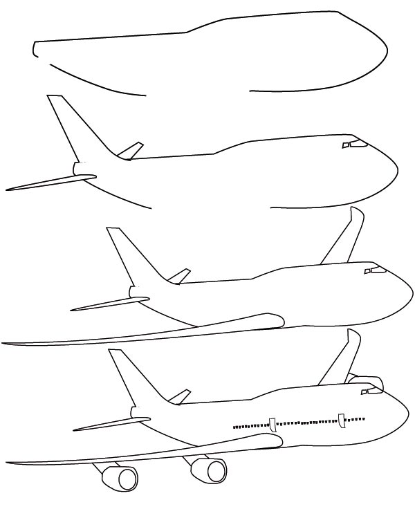 how to draw simple airplane step by step