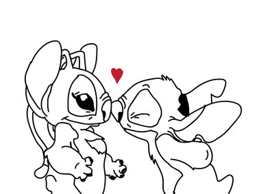 Stitch And Angel Drawing Black And White - img-hobo