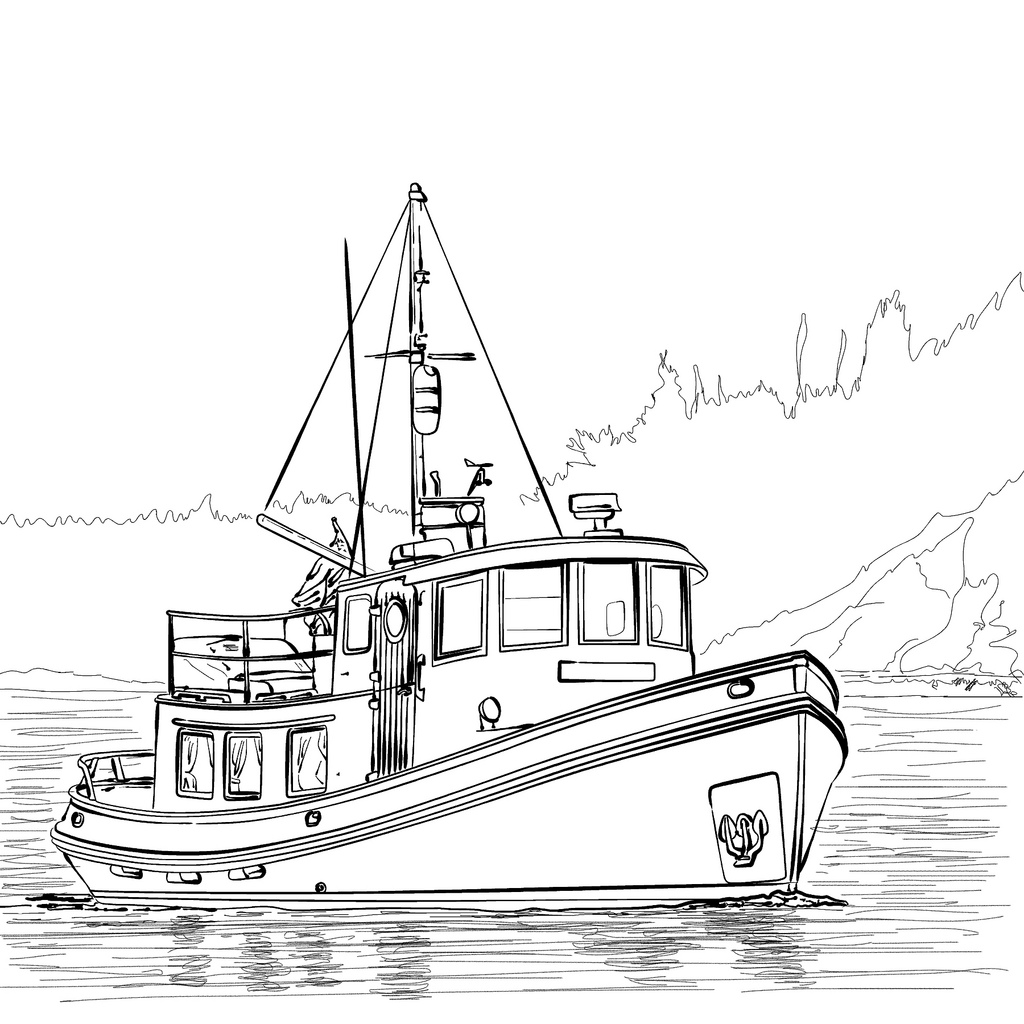 Нарисованное рыболовное судно