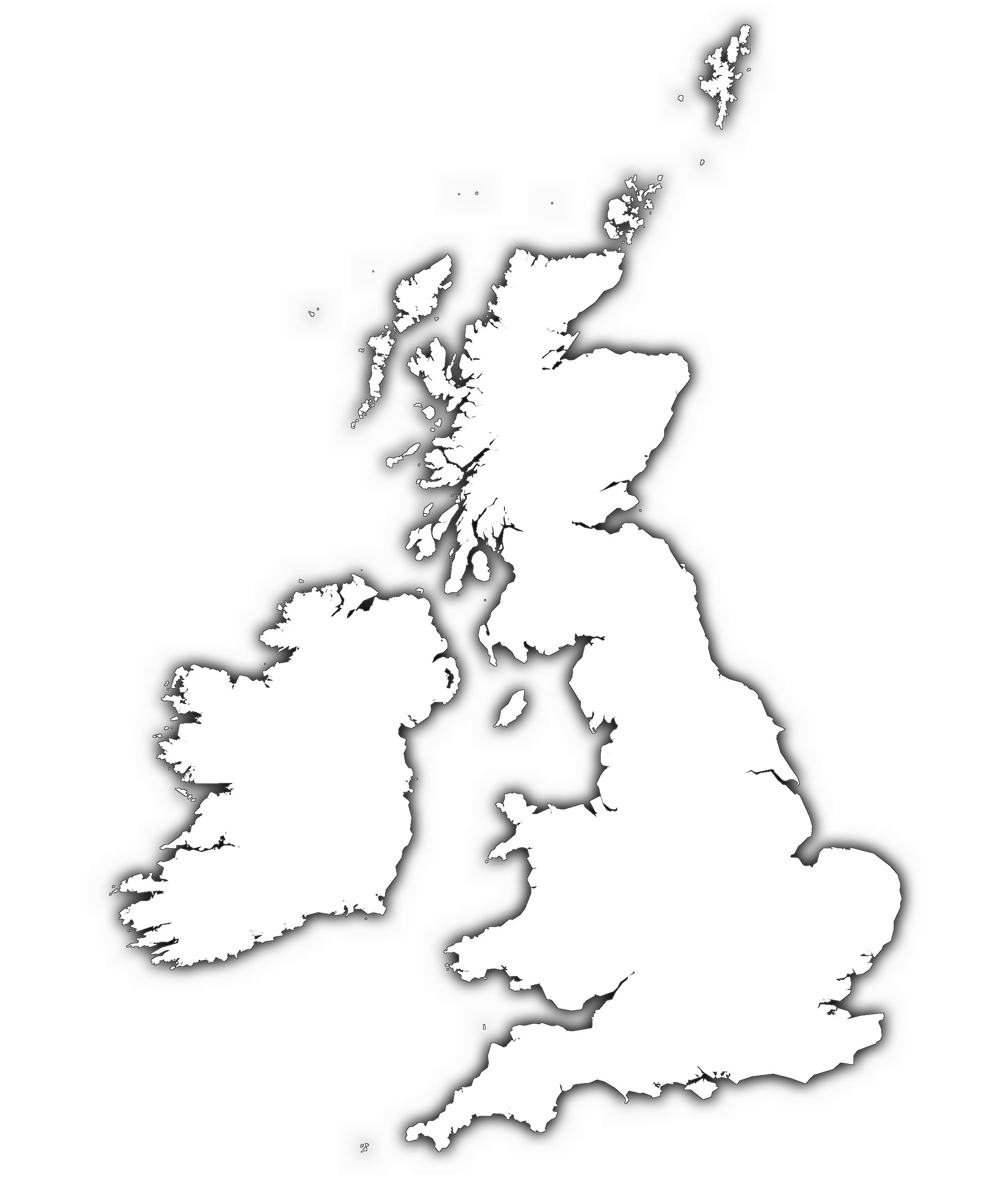 Остров Великобритания на контурной карте