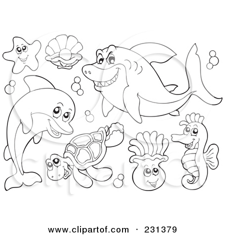 sea coloring creatures collage outlines underwater clipart digital drawing cartoon illustration visekart poster royalty rf animals ocean creature animal printable