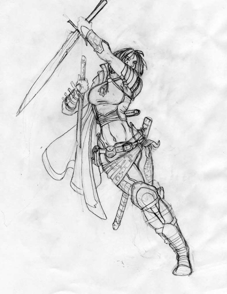 Девушка воин карандашом