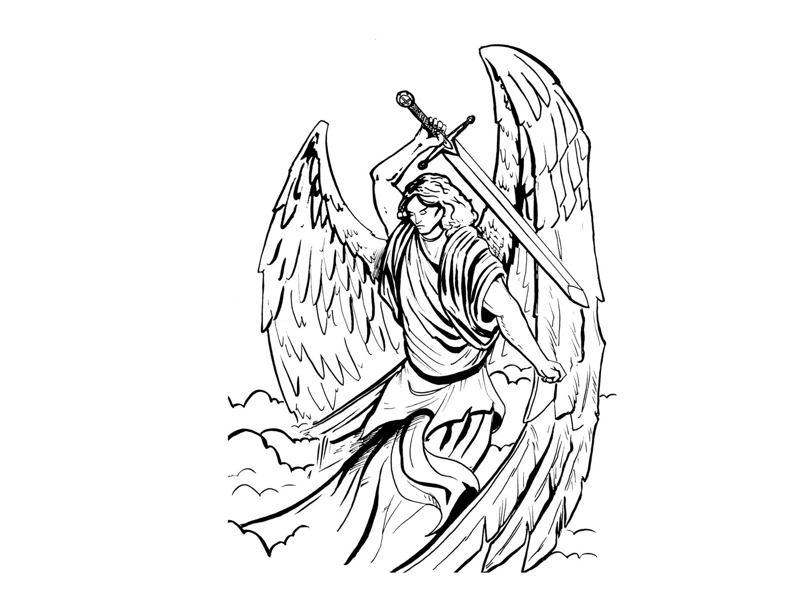 Эскиз тату ангела с мечом