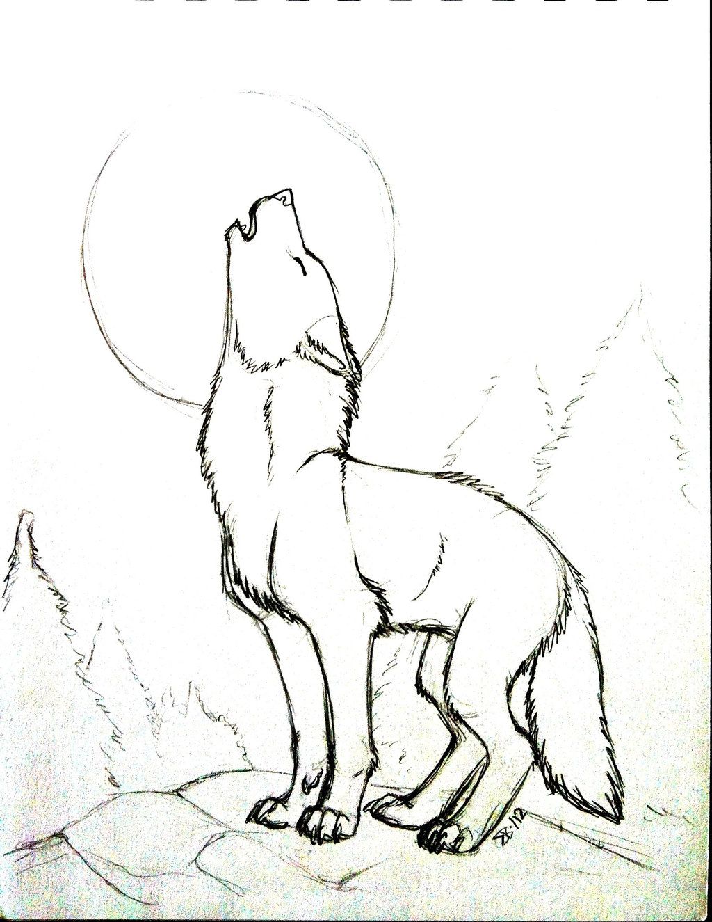 Wolf Howling At Moon Drawing at GetDrawings | Free download