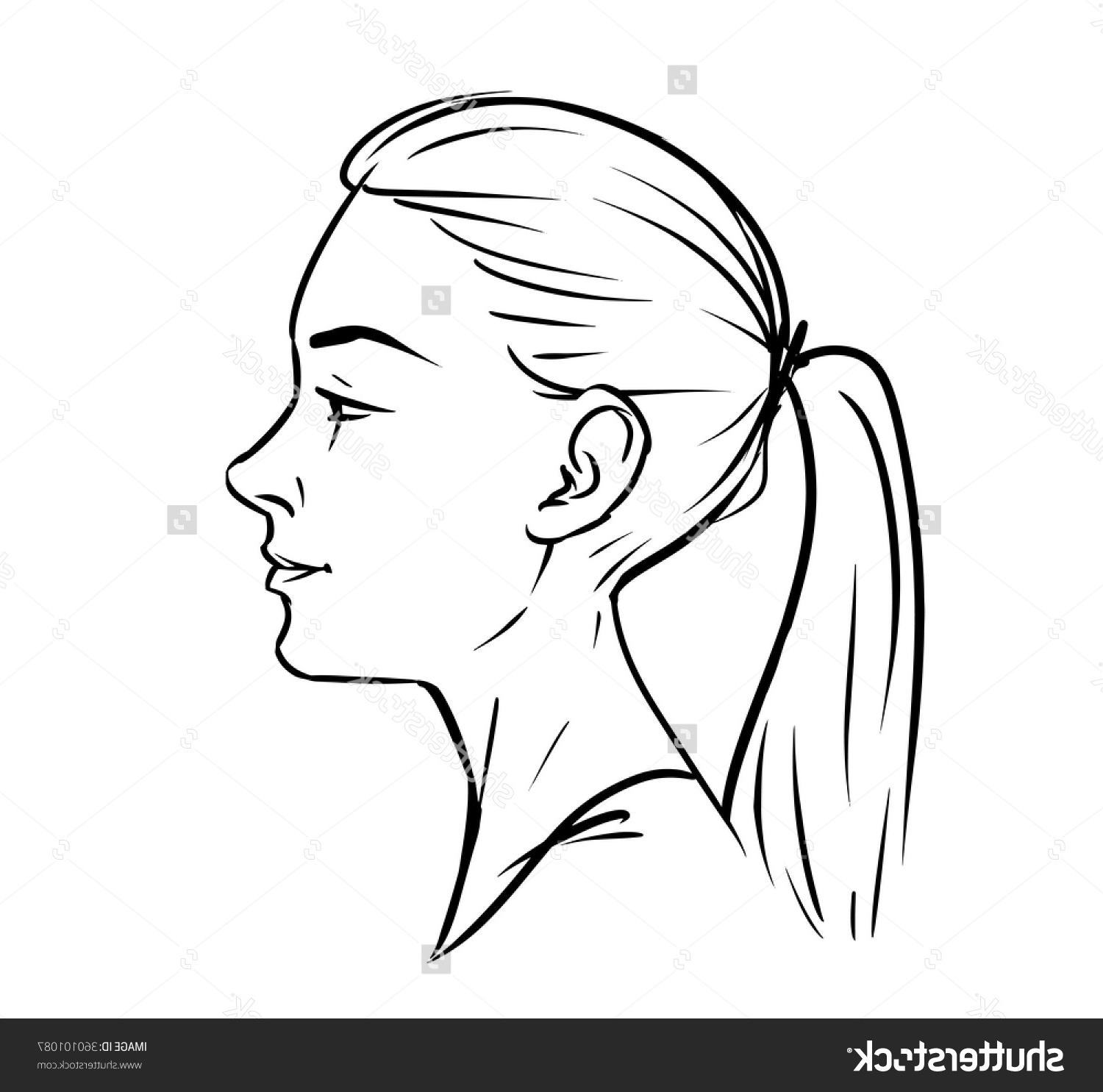Face Side Drawing Woman Line Right Young Hand Getdrawings Faces Vector Sket...