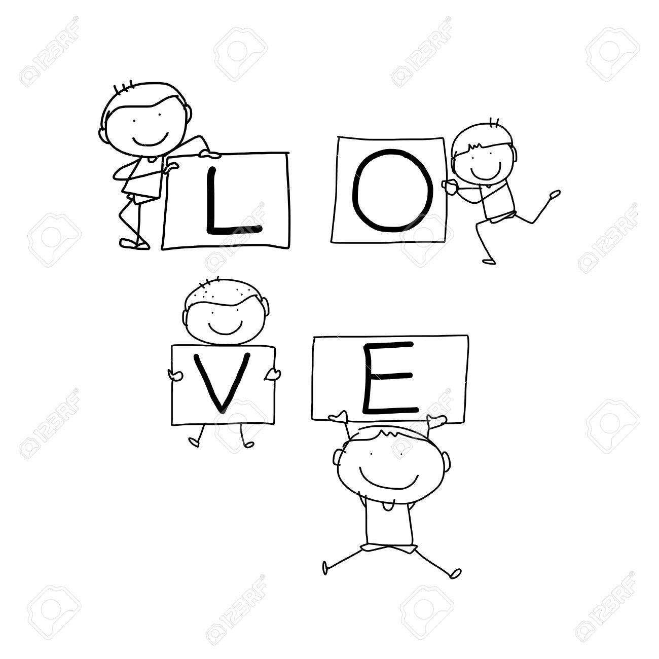 1300x1300 Hand Drawing Cartoon Happy Words For Valentine Illustration