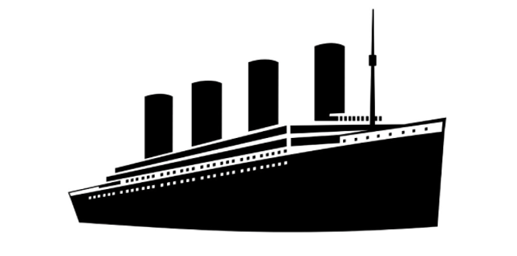 Titanic, vintage steam ship illustration with black smoke pouring out it&ap...