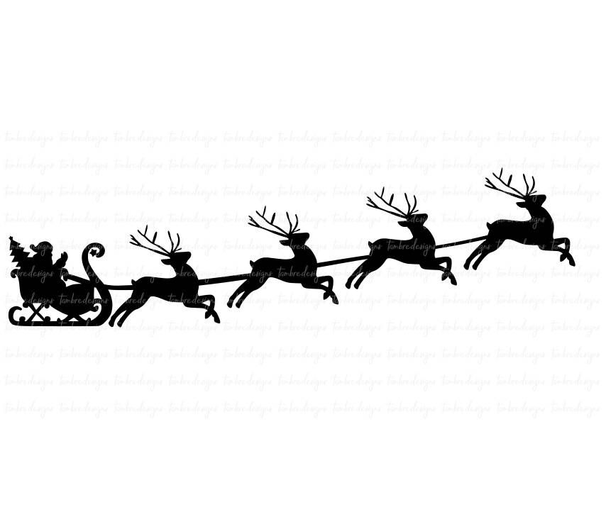 854x746 Reindeer Pulling Santa's Sleigh Silhouette Svg Christmas Tshir...
