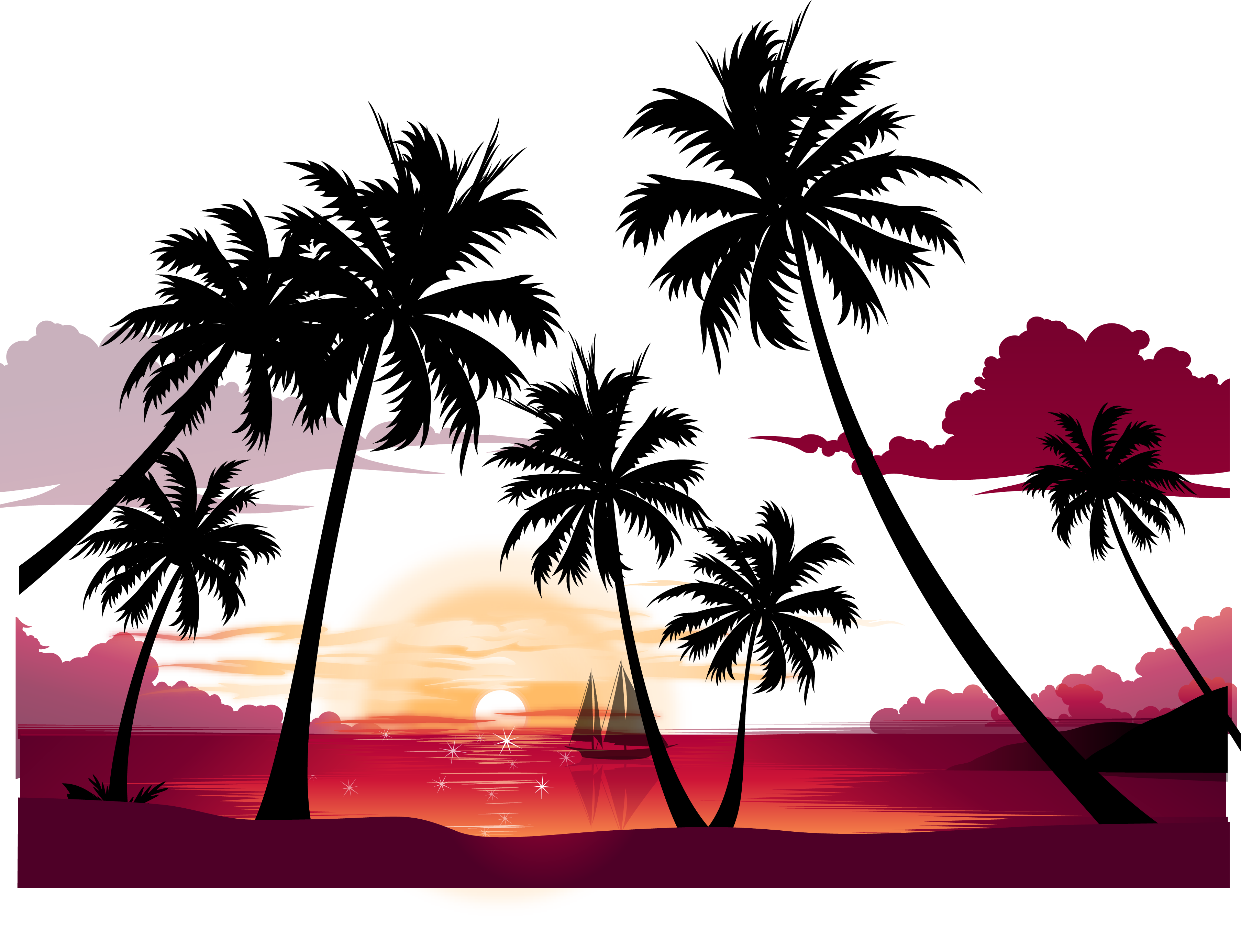 Sunset Beach Silhouette At Getdrawings Free Download 6381