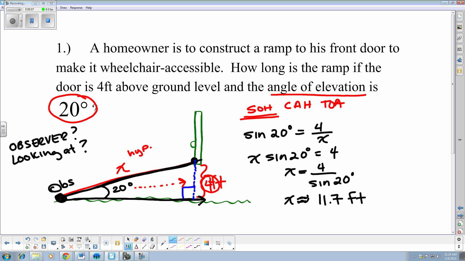 Angle Of Elevation And Depression Problems With Solutions And Drawing